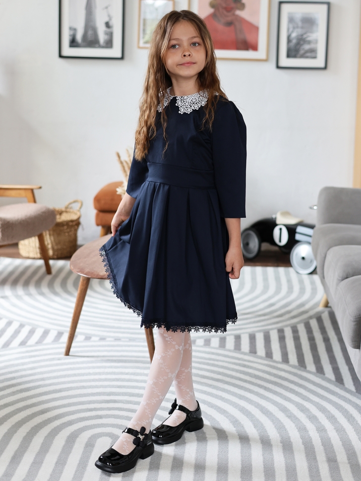 Платье для девочки школьное БУШОН SK1112, цвет темно-синий