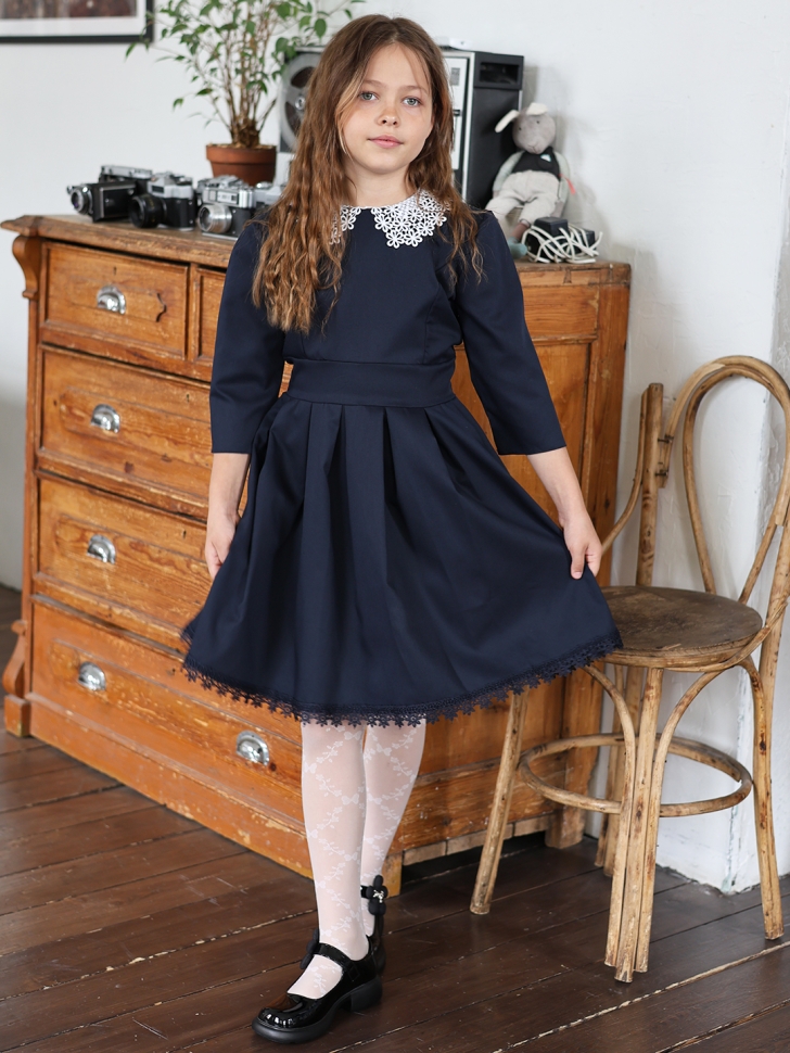 Платье для девочки школьное БУШОН SK1112, цвет темно-синий