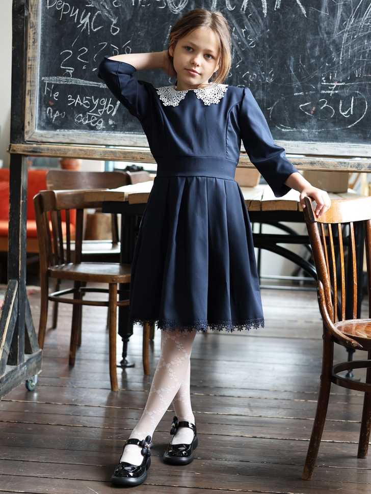 Платье для девочки школьное БУШОН SK1112, цвет темно-синий