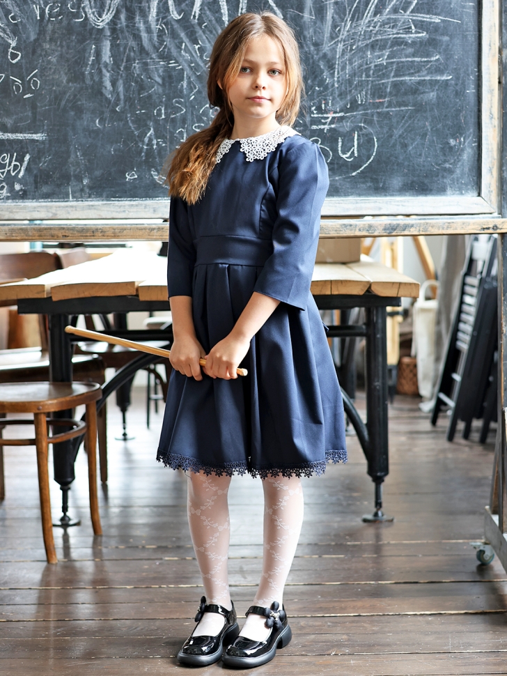 Платье для девочки школьное БУШОН SK1112, цвет темно-синий