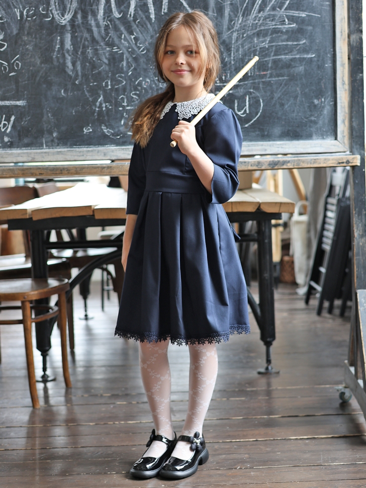 Платье для девочки школьное БУШОН SK1112, цвет темно-синий