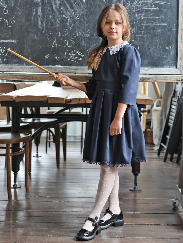 Платье для девочки школьное БУШОН SK1112, цвет темно-синий