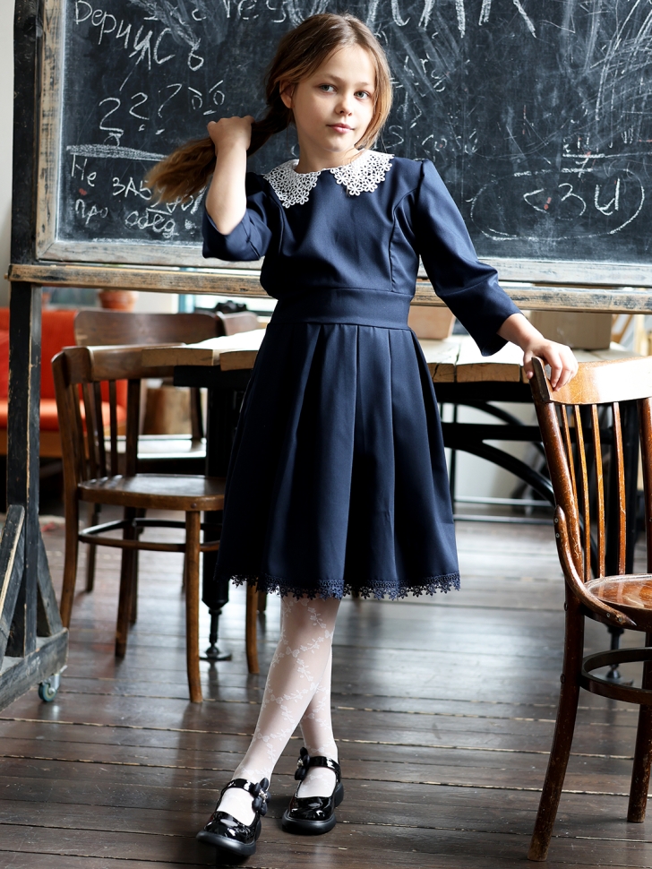 Платье для девочки школьное БУШОН SK1112, цвет темно-синий
