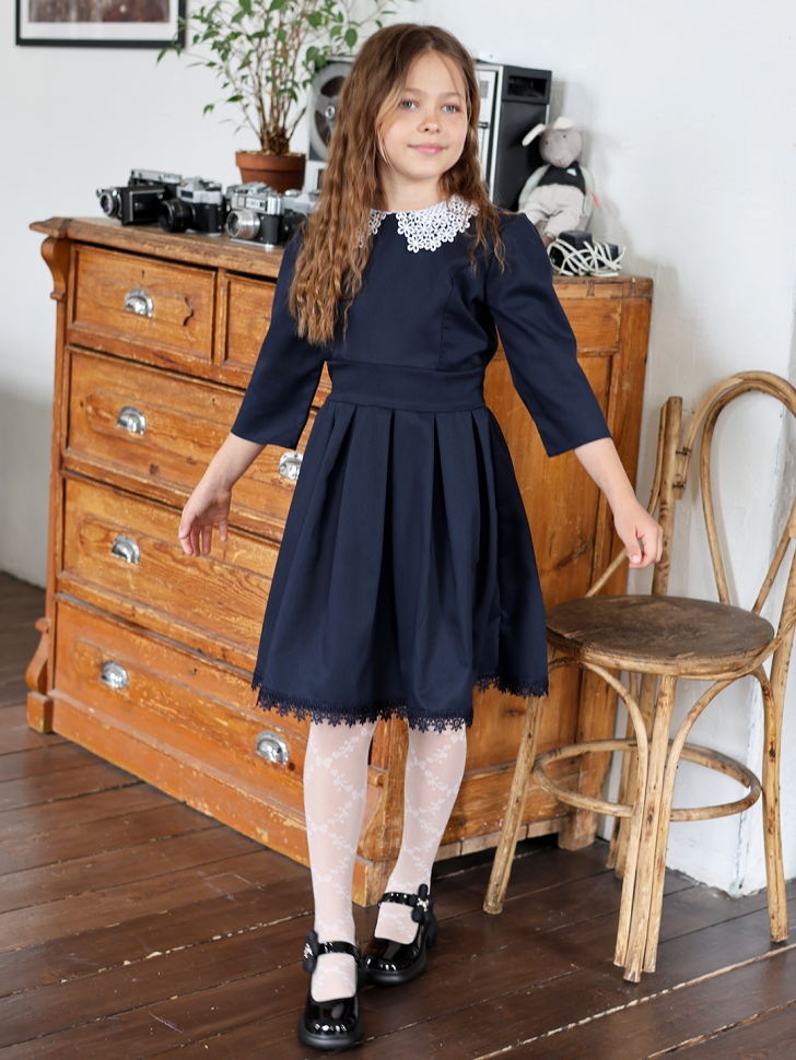 Платье для девочки школьное БУШОН SK1112, цвет темно-синий