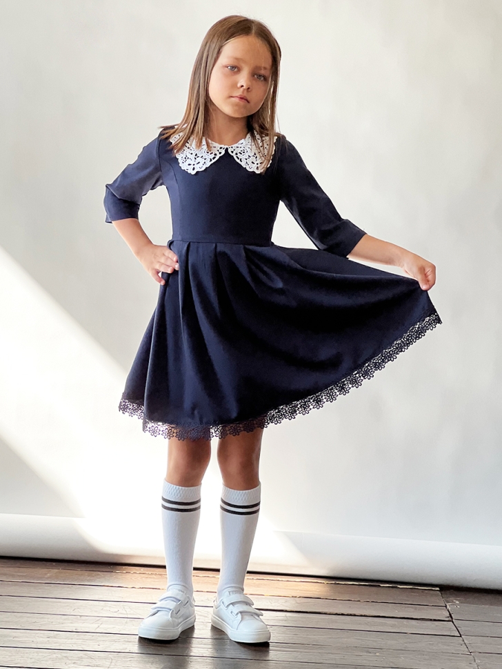 Платье для девочки школьное БУШОН SK1112, цвет темно-синий