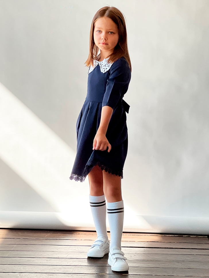 Платье для девочки школьное БУШОН SK1112, цвет темно-синий
