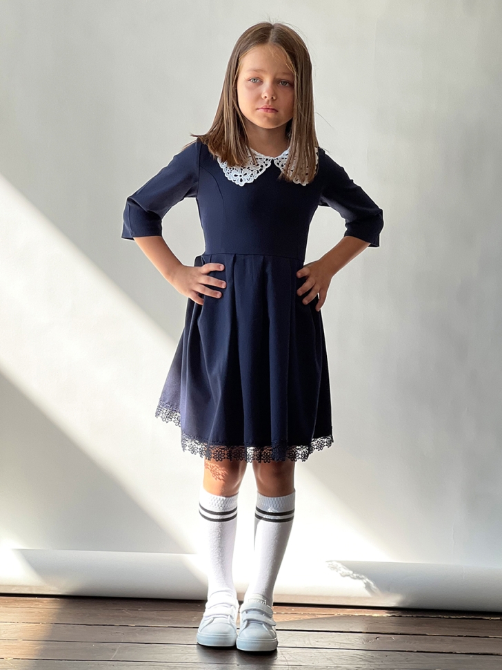 Платье для девочки школьное БУШОН SK1112, цвет темно-синий