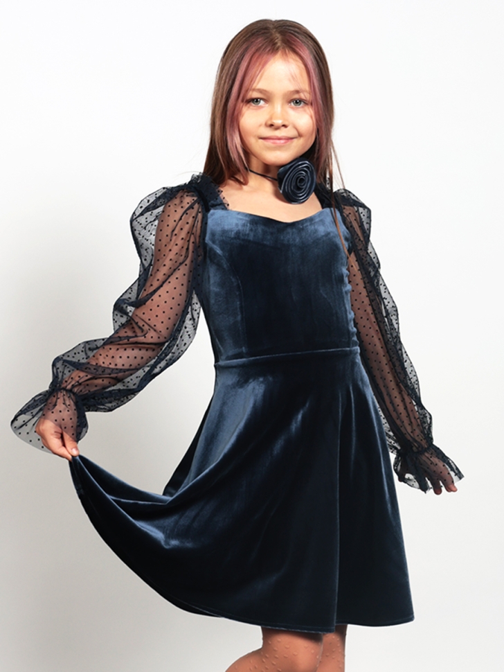 Платье велюровое нарядное БУШОН ST632, цвет темно-синий choker 