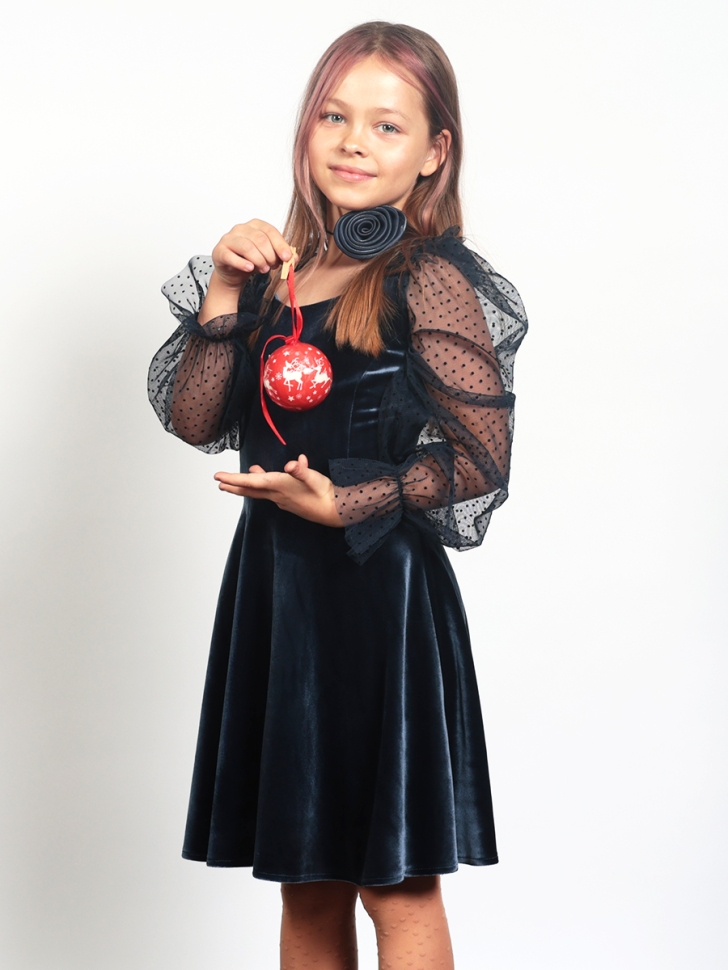 Платье велюровое нарядное БУШОН ST632, цвет темно-синий choker 