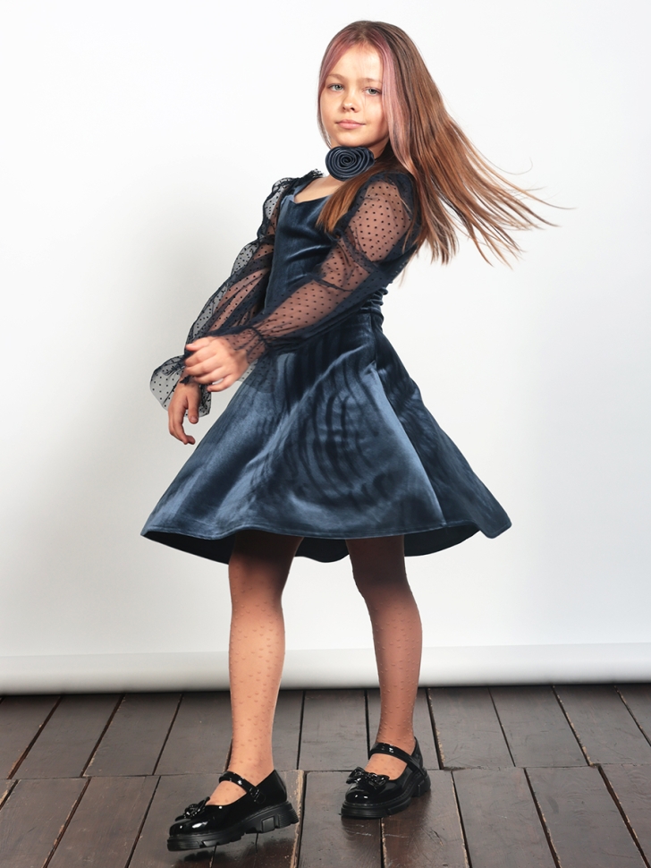 Платье велюровое нарядное БУШОН ST632, цвет темно-синий choker 