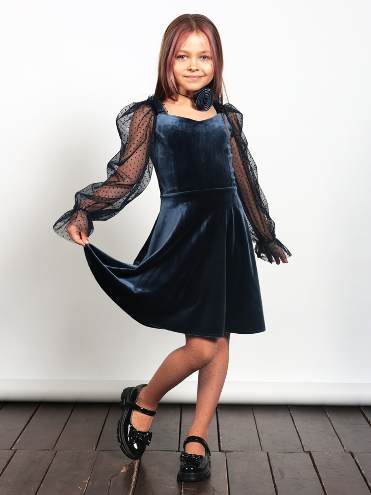 Платье велюровое нарядное БУШОН ST632, цвет темно-синий choker 