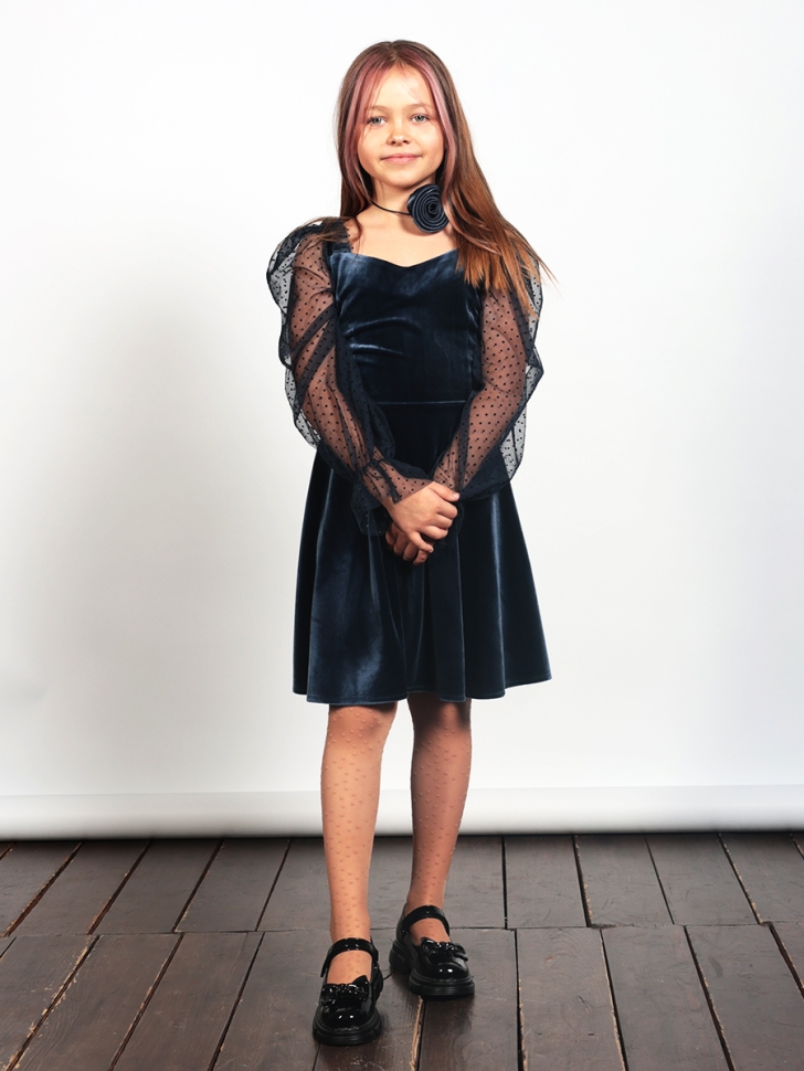 Платье велюровое нарядное БУШОН ST632, цвет темно-синий choker 