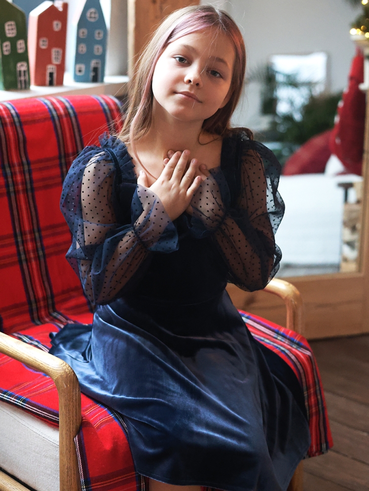 Платье велюровое нарядное БУШОН ST632, цвет темно-синий choker 