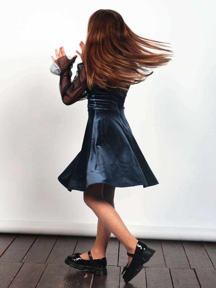 Платье велюровое нарядное БУШОН ST632, цвет темно-синий choker 