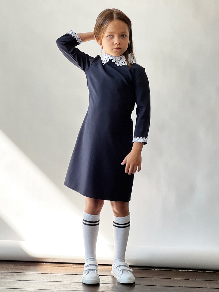 Платье для девочки школьное БУШОН SK2410, цвет темно-синий 