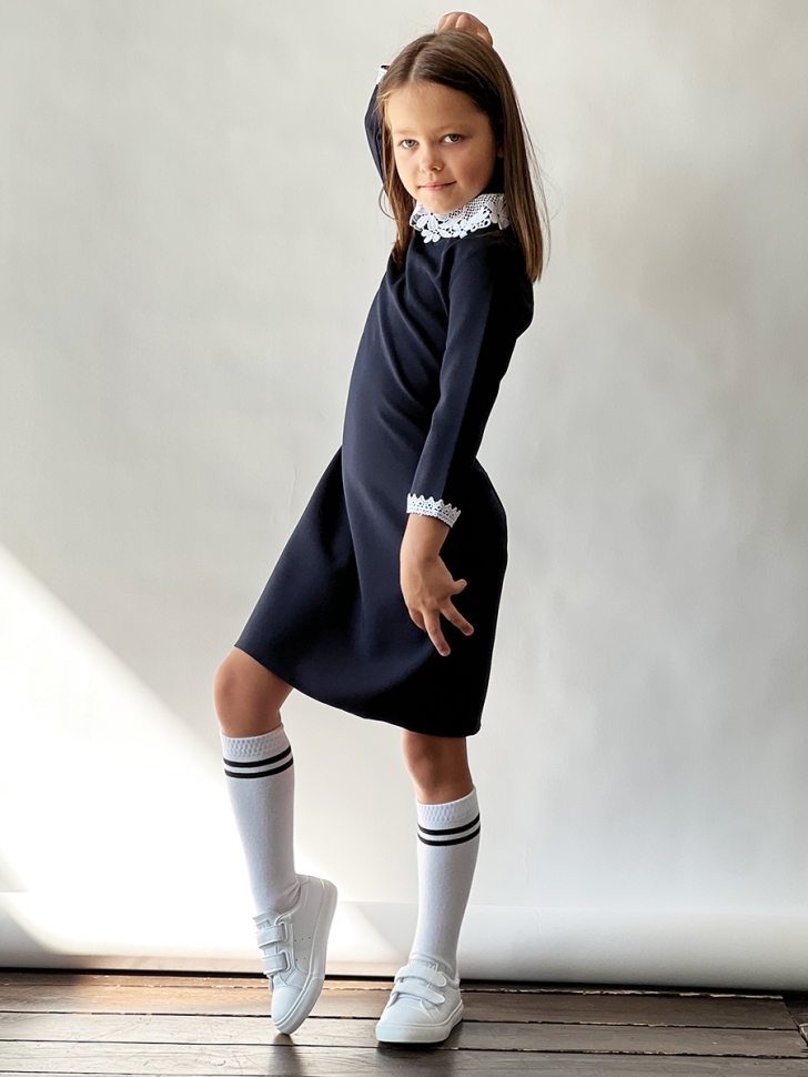 Платье для девочки школьное БУШОН SK2410, цвет темно-синий 