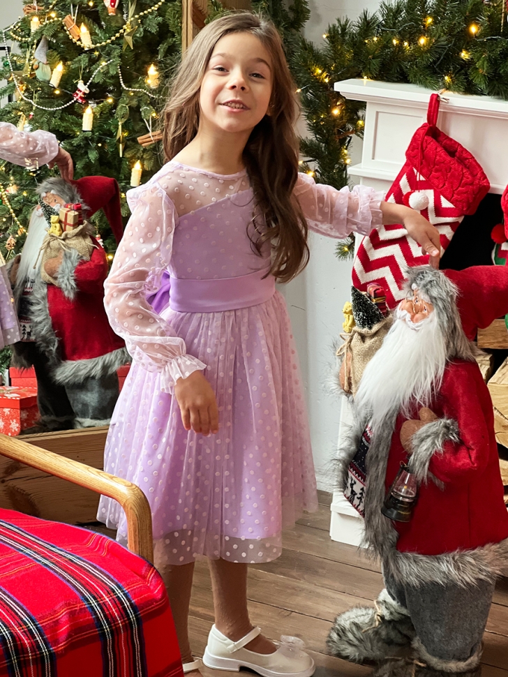 Платье для девочки нарядное БУШОН ST58, отделка фатин, цвет сиреневый