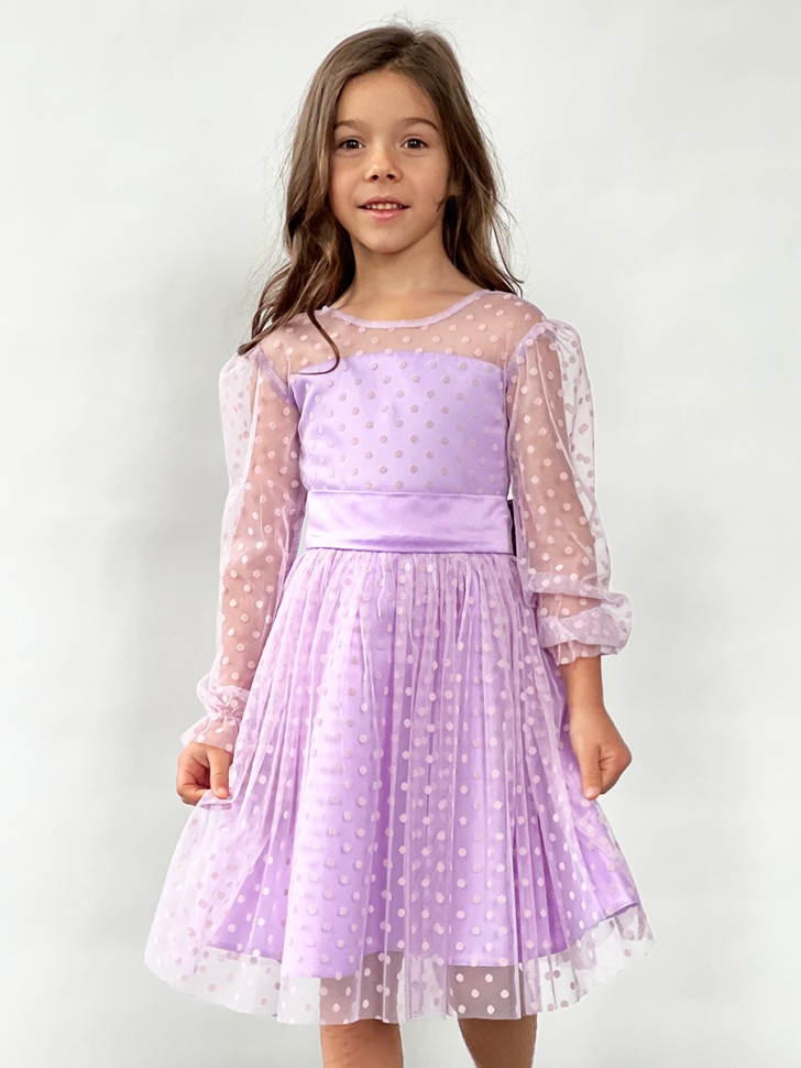 Платье для девочки нарядное БУШОН ST58, отделка фатин, цвет сиреневый