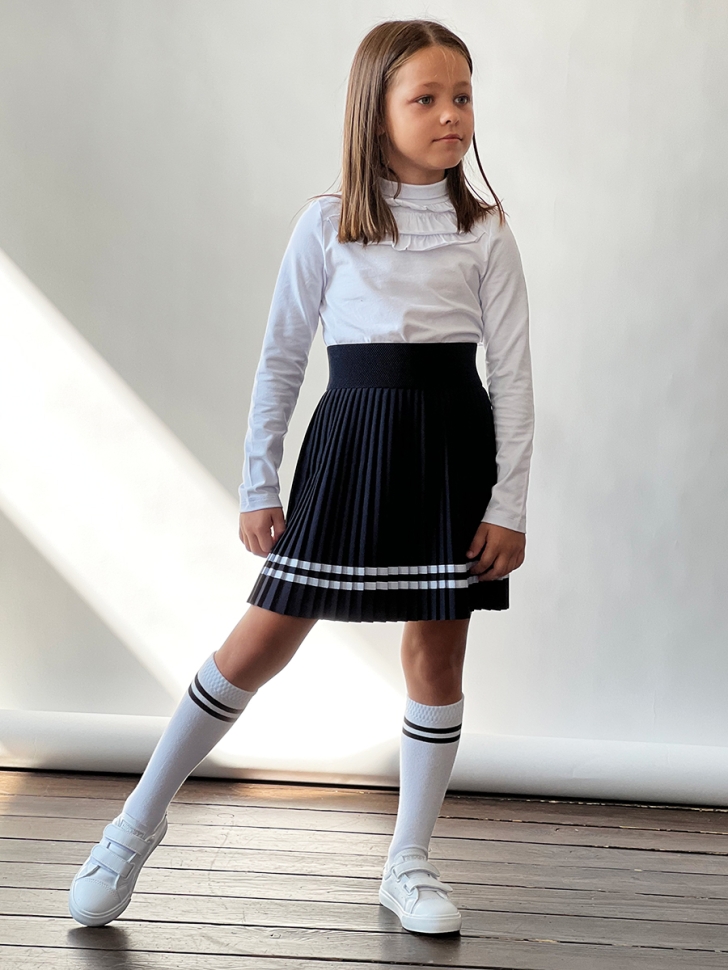 Юбка для девочек плиссе БУШОН, школа модель SK90, цвет темно-синий