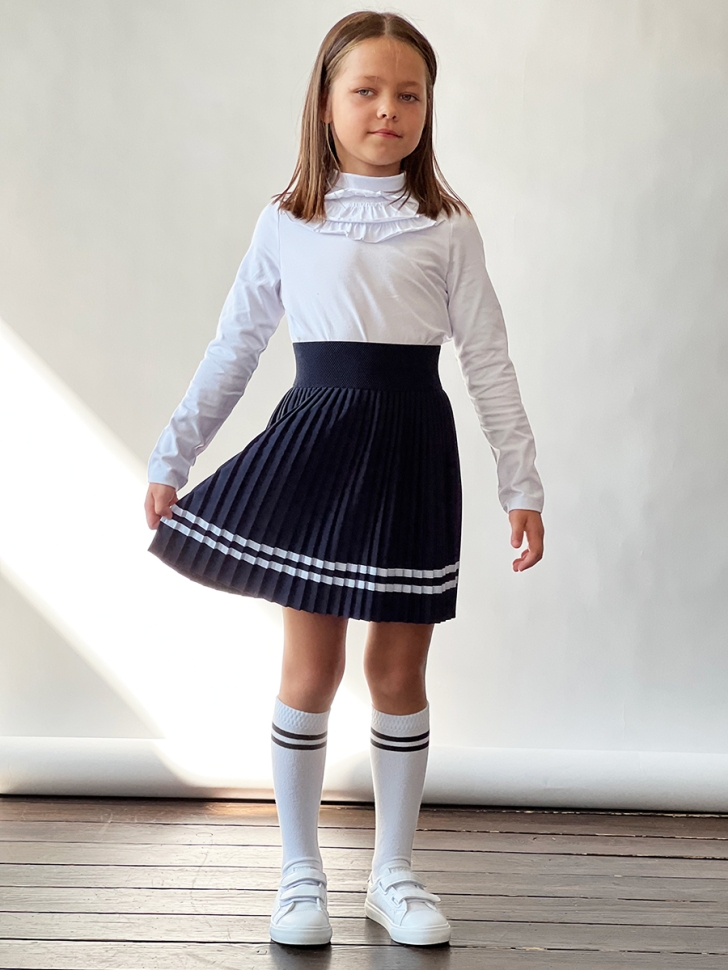 Юбка для девочек плиссе БУШОН, школа модель SK90, цвет темно-синий