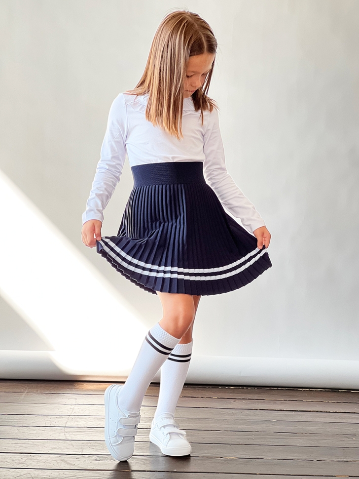 Юбка для девочек плиссе БУШОН, школа модель SK90, цвет темно-синий