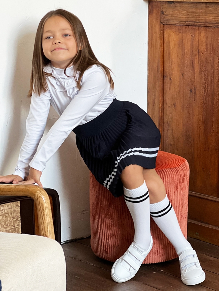 Юбка для девочек плиссе БУШОН, школа модель SK90, цвет темно-синий