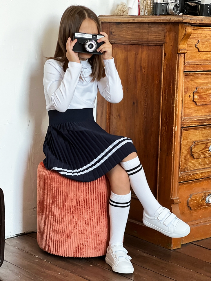 Юбка для девочек плиссе БУШОН, школа модель SK90, цвет темно-синий