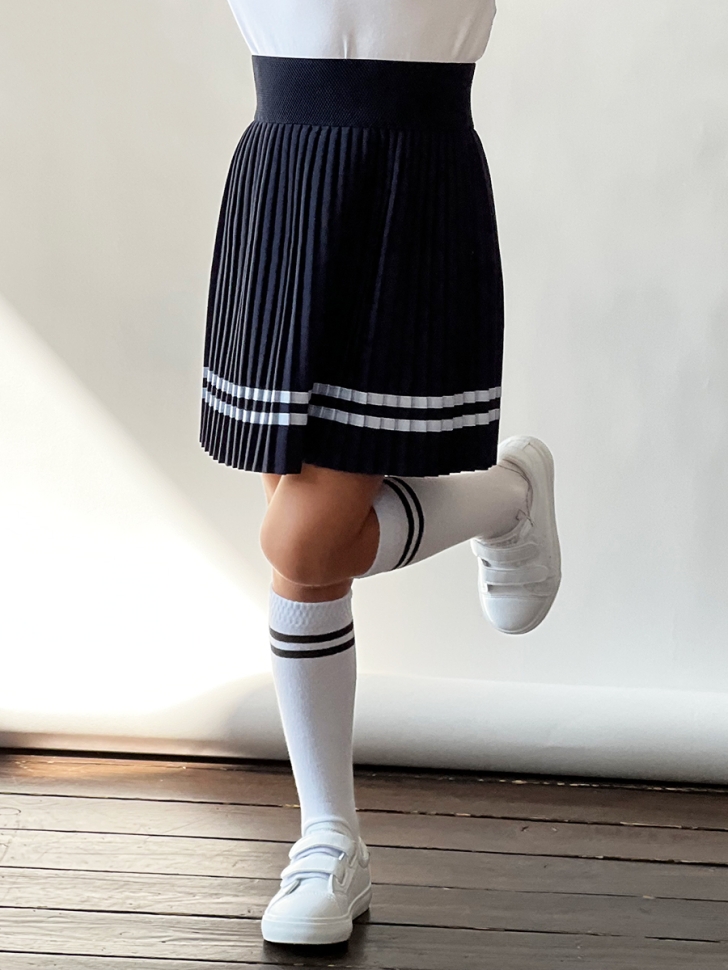 Юбка для девочек плиссе БУШОН, школа модель SK90, цвет темно-синий