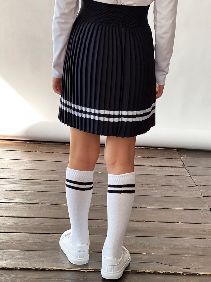 Юбка для девочек плиссе БУШОН, школа модель SK90, цвет темно-синий