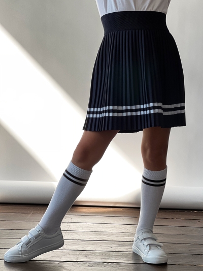 Юбка для девочек плиссе БУШОН, школа модель SK90, цвет темно-синий