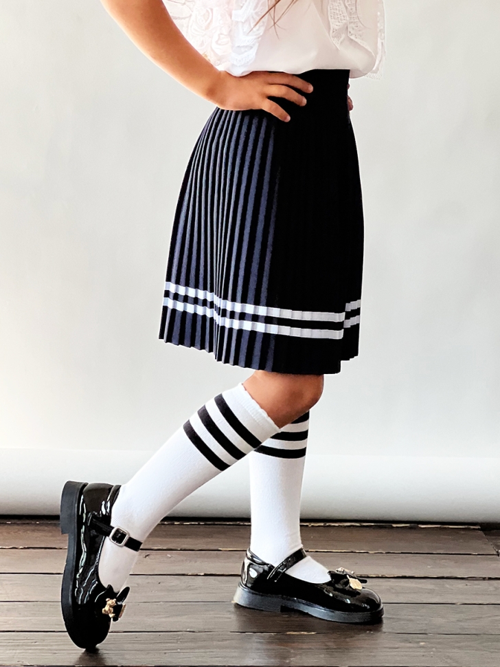 Юбка для девочек плиссе БУШОН, школа модель SK90, цвет темно-синий