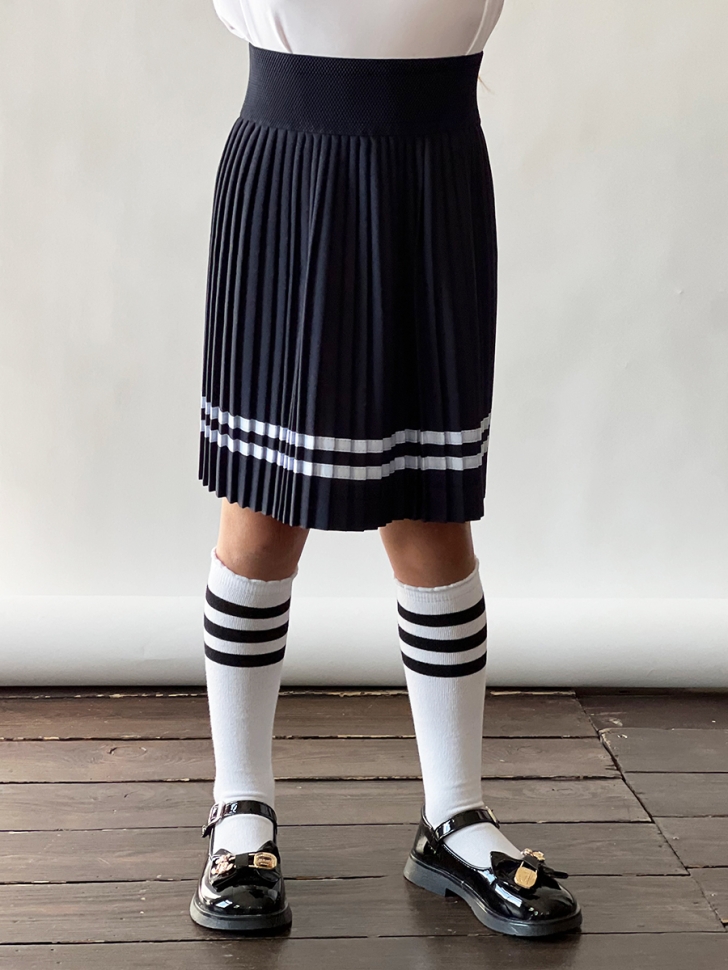 Юбка для девочек плиссе БУШОН, школа модель SK90, цвет темно-синий