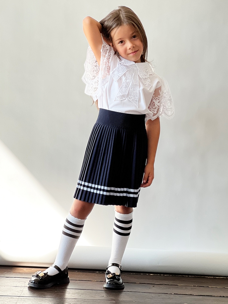 Юбка для девочек плиссе БУШОН, школа модель SK90, цвет темно-синий