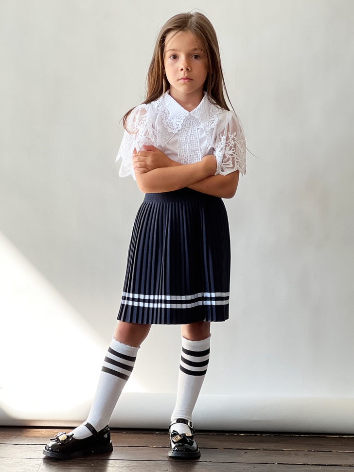 Юбка для девочек плиссе БУШОН, школа модель SK90, цвет темно-синий