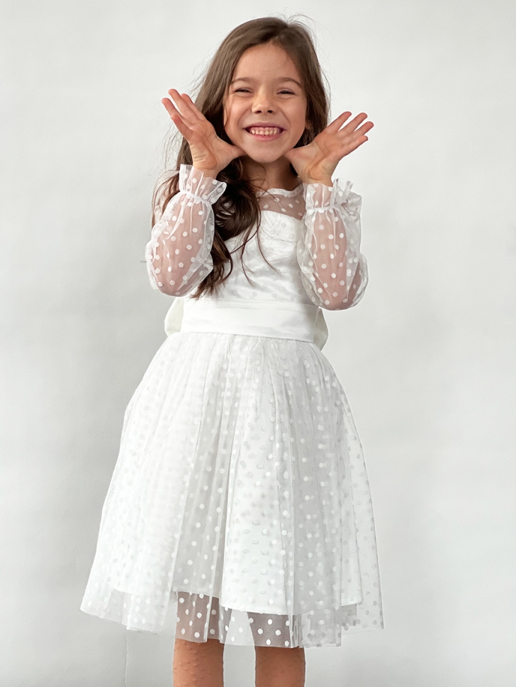 Платье для девочки нарядное БУШОН ST58, отделка фатин, цвет белый 