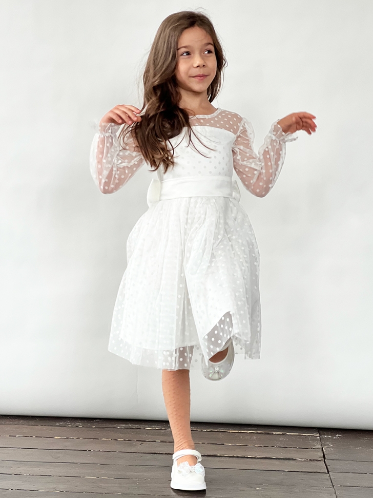 Платье для девочки нарядное БУШОН ST58, отделка фатин, цвет белый 