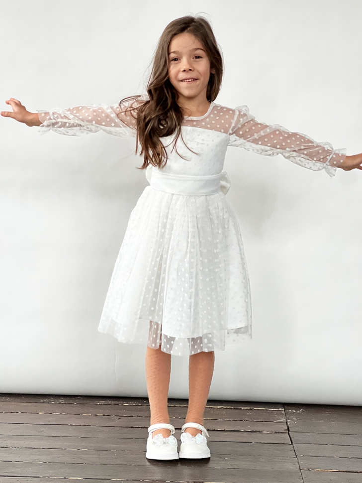Платье для девочки нарядное БУШОН ST58, отделка фатин, цвет белый 