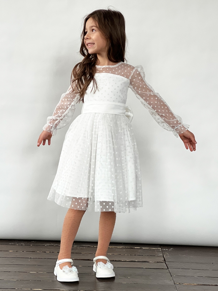 Платье для девочки нарядное БУШОН ST58, отделка фатин, цвет белый 