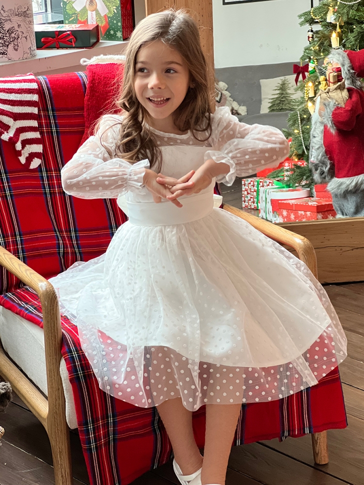 Платье для девочки нарядное БУШОН ST58, отделка фатин, цвет белый 