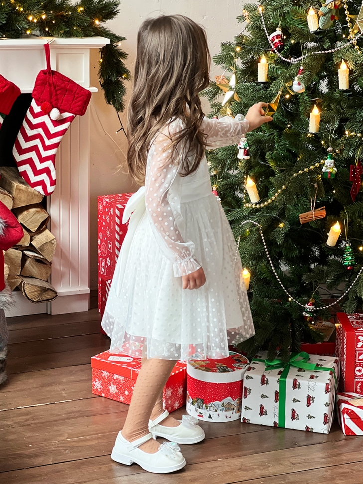 Платье для девочки нарядное БУШОН ST58, отделка фатин, цвет белый 