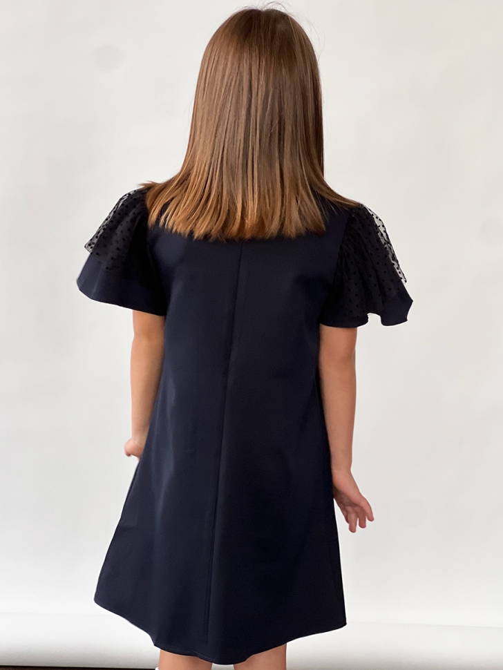 Платье для девочки нарядное БУШОН ST5410, цвет темно-синий горох синий 