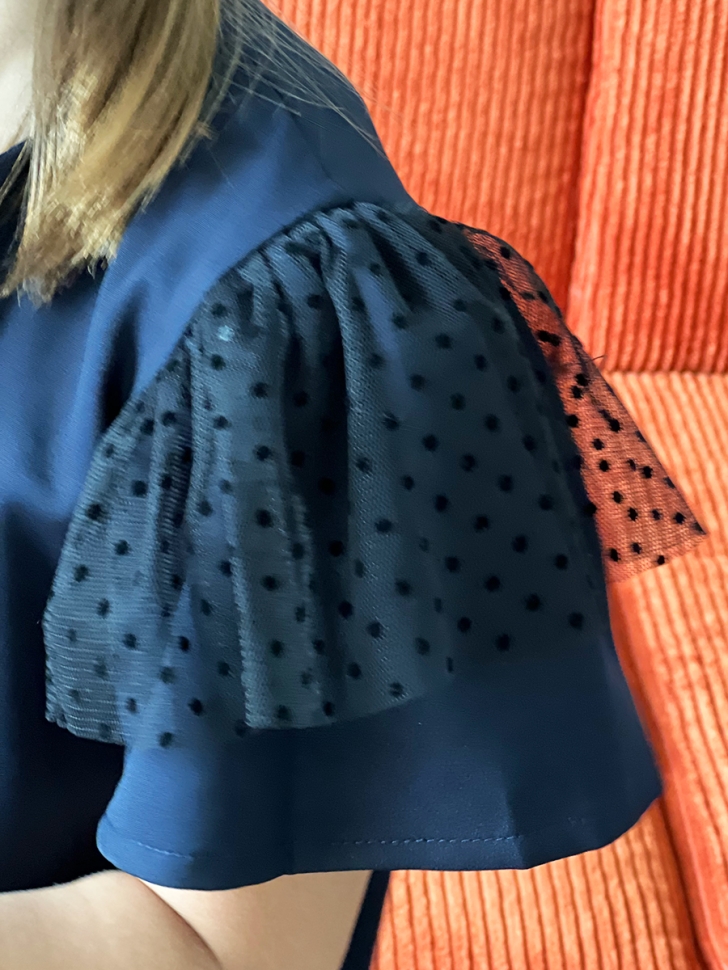 Платье для девочки нарядное БУШОН ST5410, цвет темно-синий горох синий 