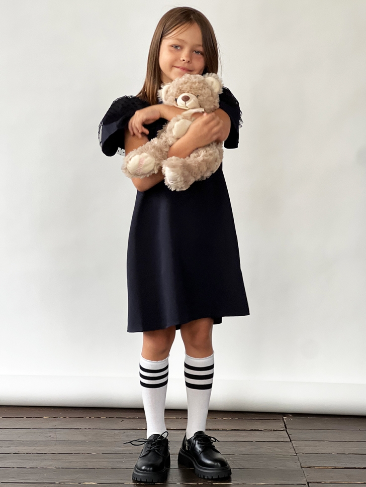 Платье для девочки нарядное БУШОН ST5410, цвет темно-синий горох синий 