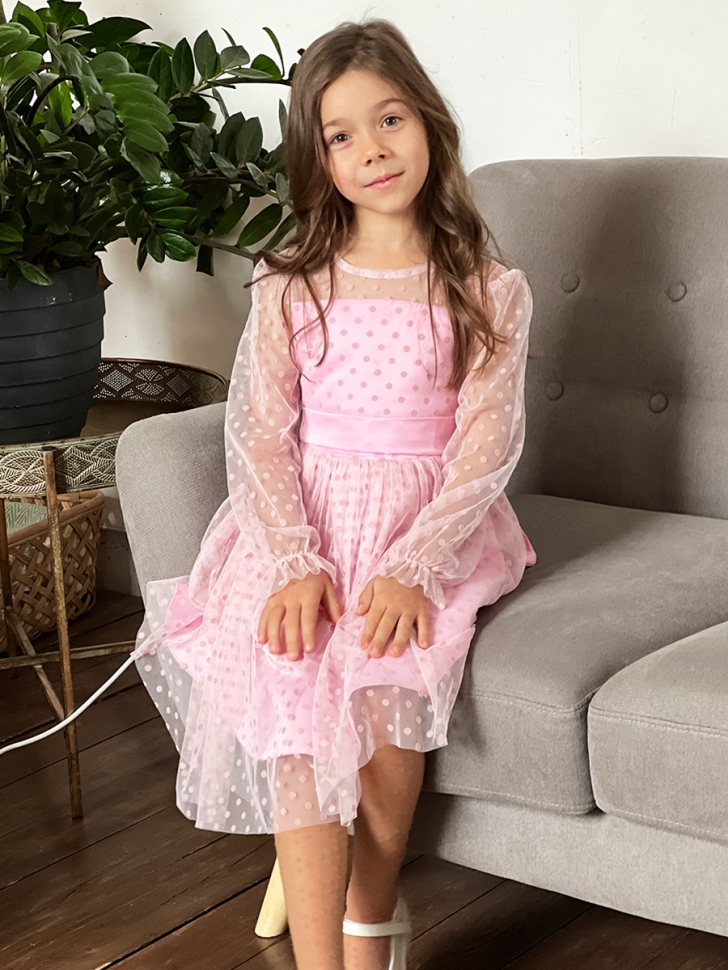 Платье для девочки нарядное БУШОН ST58, отделка фатин, цвет розовый