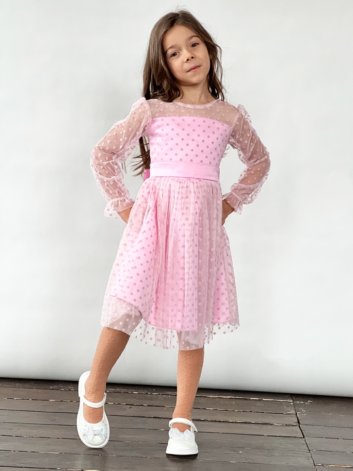 Платье для девочки нарядное БУШОН ST58, отделка фатин, цвет розовый