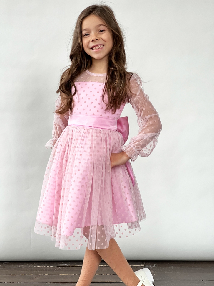 Платье для девочки нарядное БУШОН ST58, отделка фатин, цвет розовый