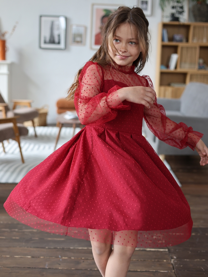 Платье для девочки нарядное БУШОН ST77, цвет бордовый