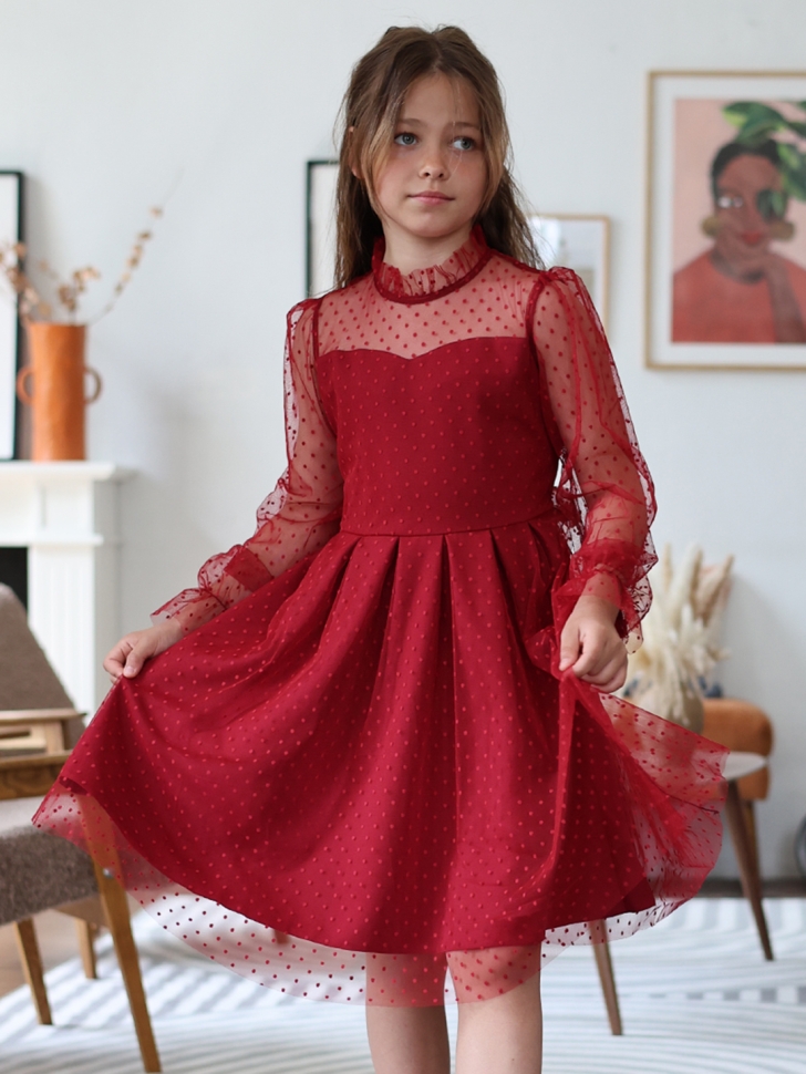 Платье для девочки нарядное БУШОН ST77, цвет бордовый