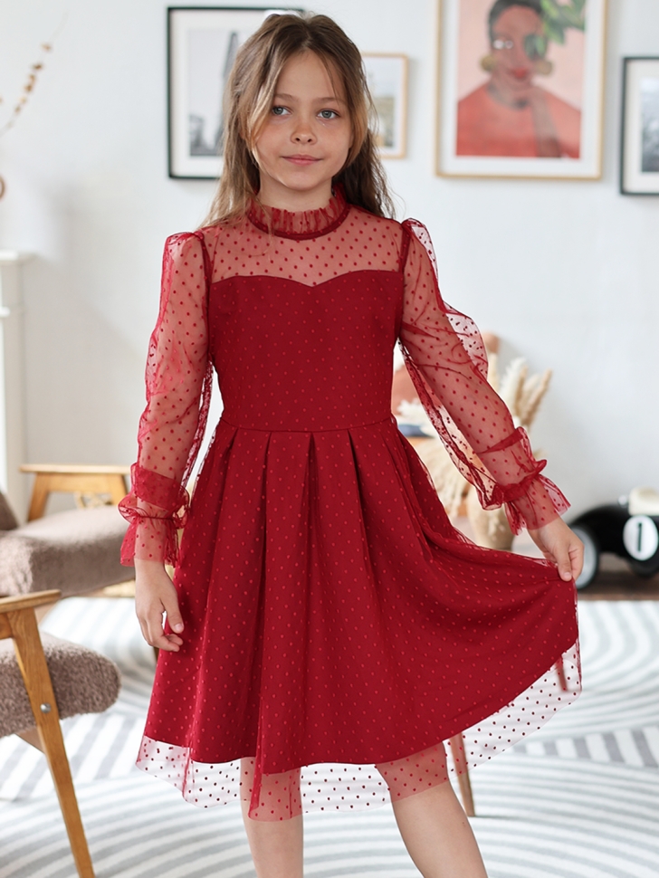 Платье для девочки нарядное БУШОН ST77, цвет бордовый