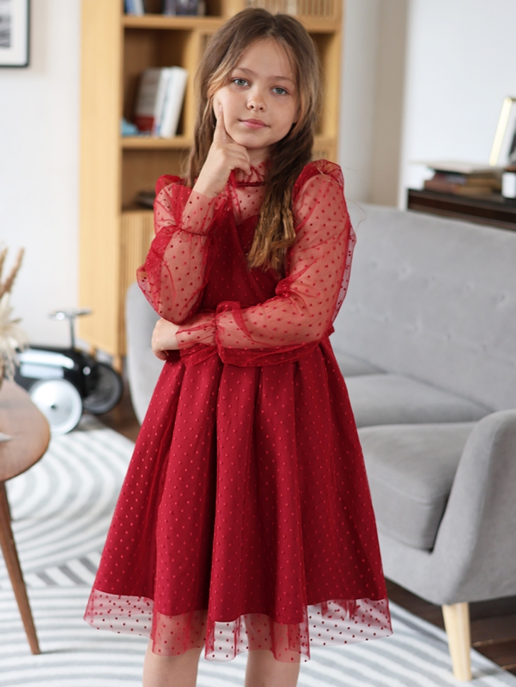 Платье для девочки нарядное БУШОН ST77, цвет бордовый
